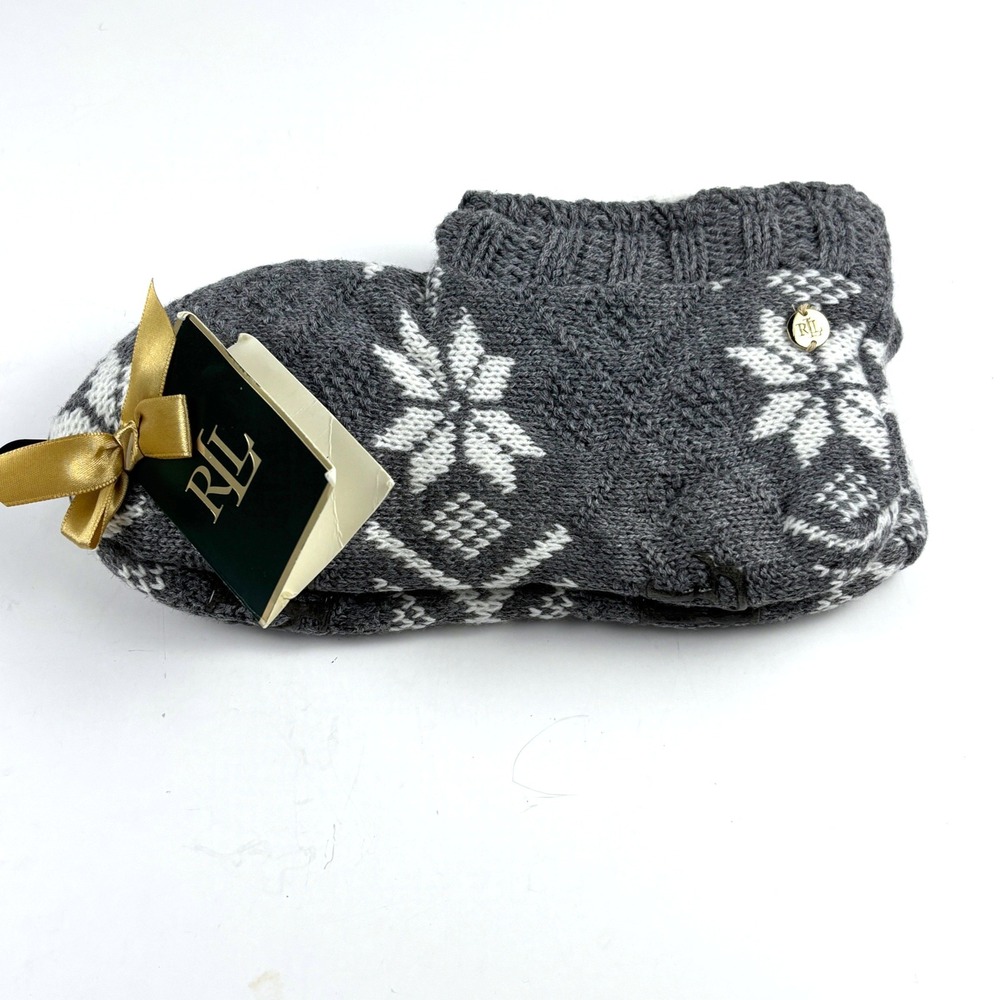 New Lauren Ralph Lauren Slipper Sock Women OS Grey Snowflake Fair Isle Knit Gift